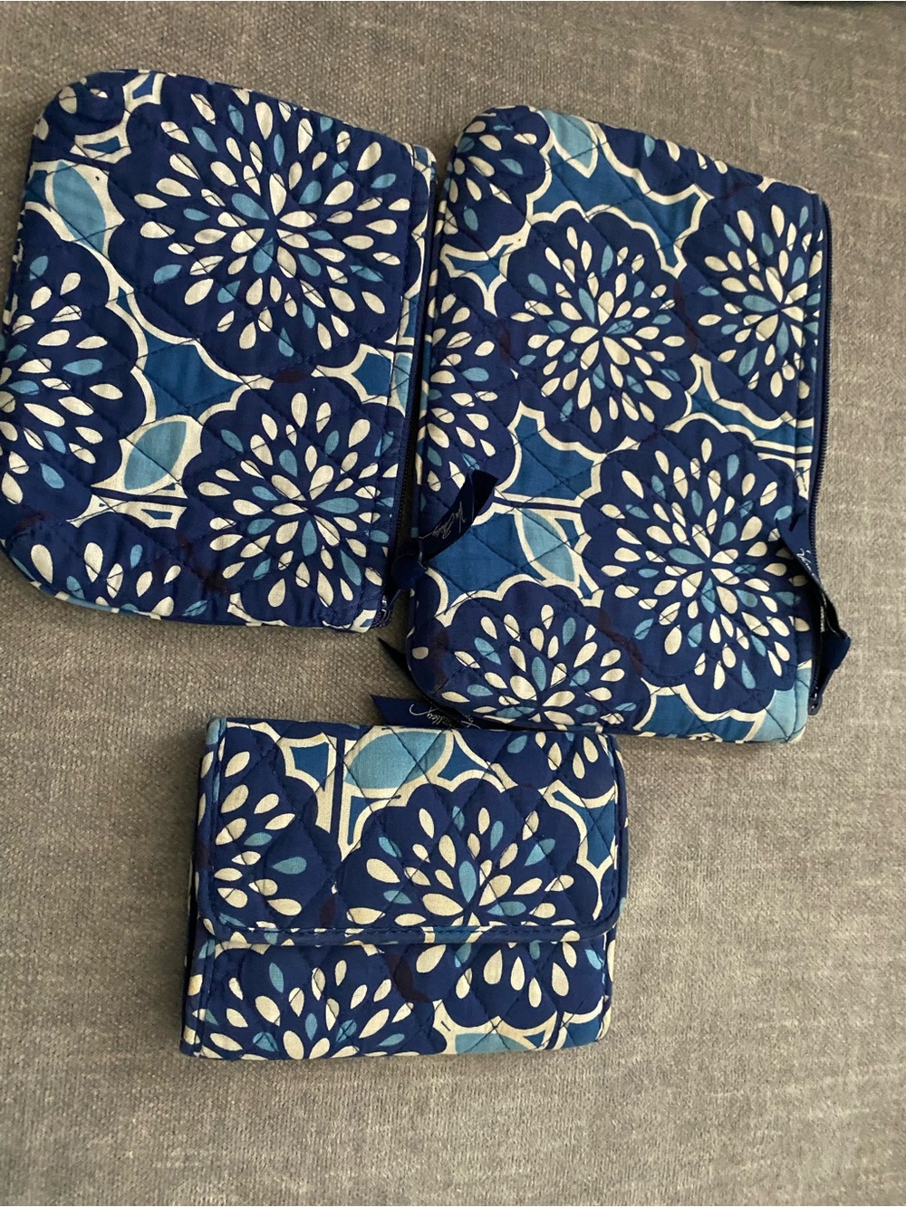 Vera Bradley Blue Floral Quilted Travel Set - 3 Piece